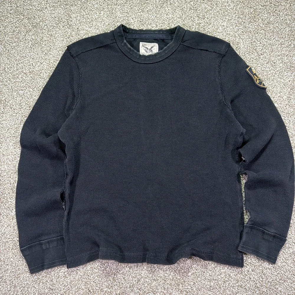 Vintage Waffle Knit Black Military Style American Living Size XL Essentials